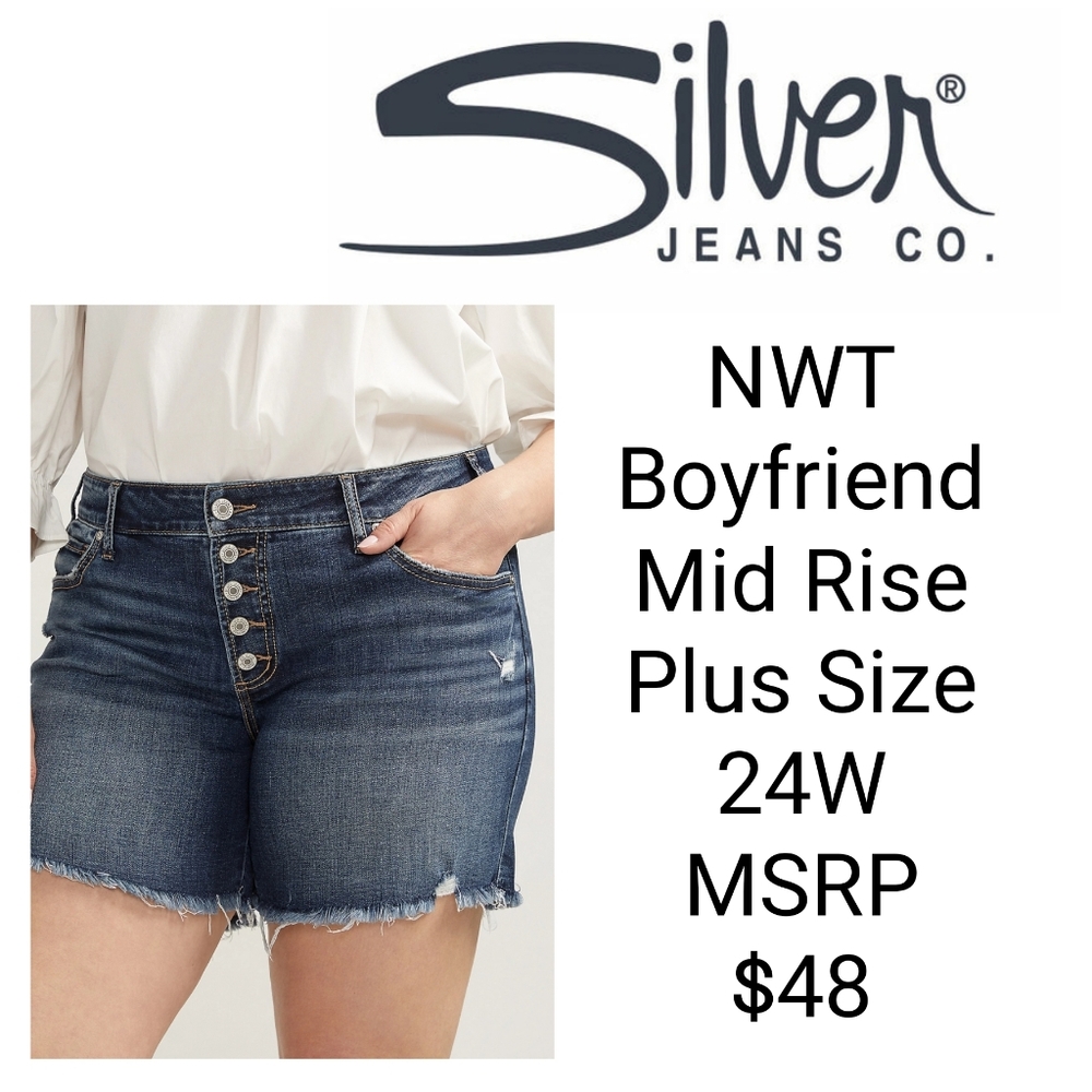 NWT Silver Jeans Co Mid Rise Luxe Stretch Frayed Hem 6in Boyfriend Plus Size 24W